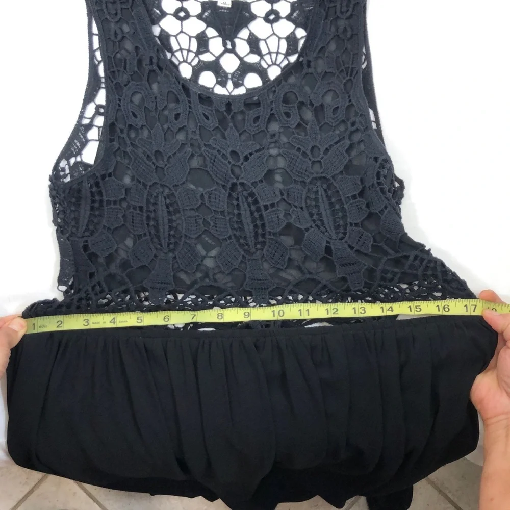 L’ATISTE BY AMY Black Crochet Sheer Side zíper Elastic Waist Maxi Dress Size M - Picture 15 of 16